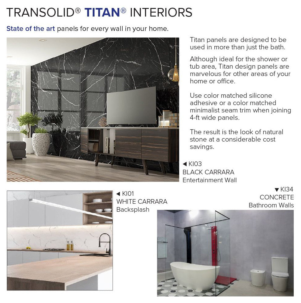 Transolid Titan Shower Wall Kit, Savanna Grey (Honed), 60-in X 48-in X 96-in