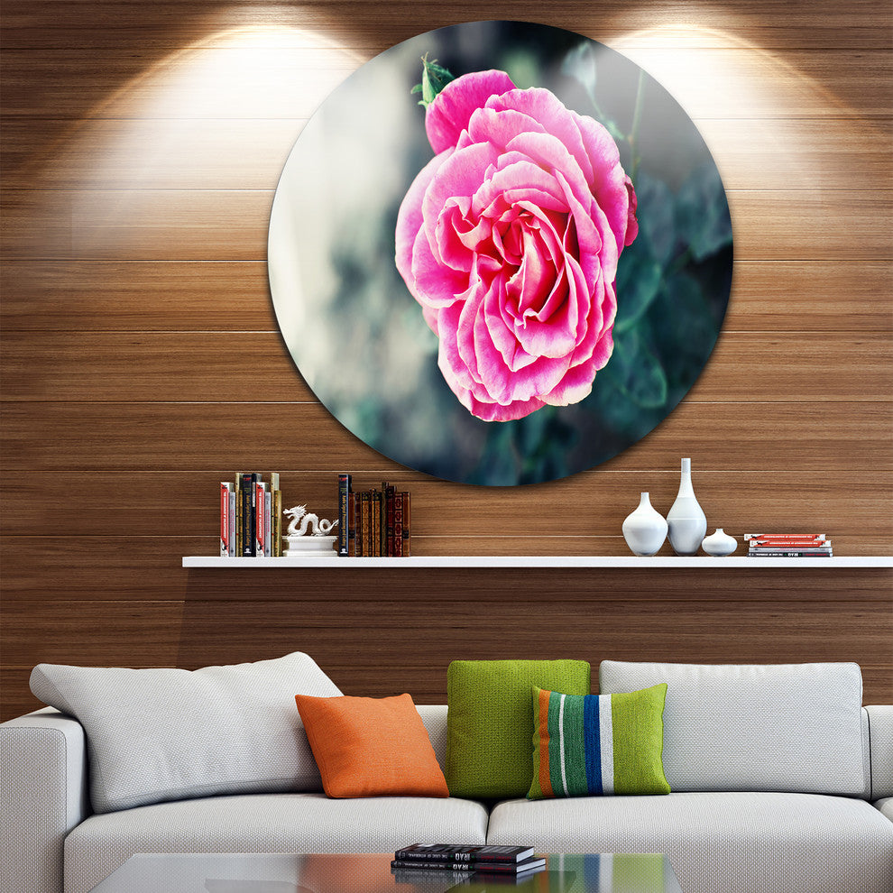 Red Rose In Vintage Style, Floral Digital Art Round Wall Art, 11"