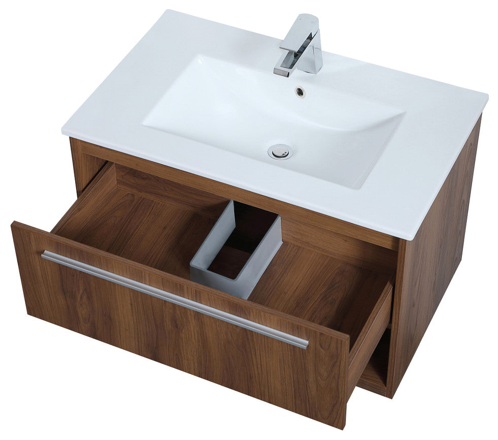 30" Single Bathroom Floating Vanity, Walnut Brown