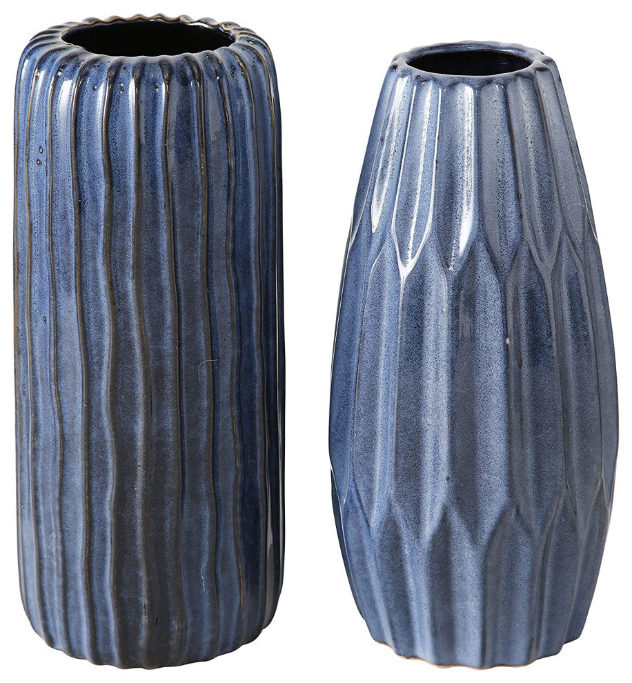2 Piece Indigo Ripple Vase Set