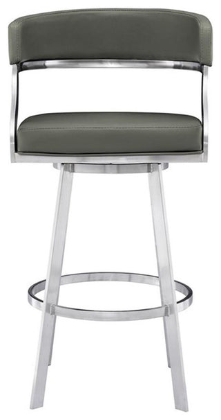 Armen Living Dione 26" Metal & Faux Leather Swivel Counter Stool in Gray/Chrome