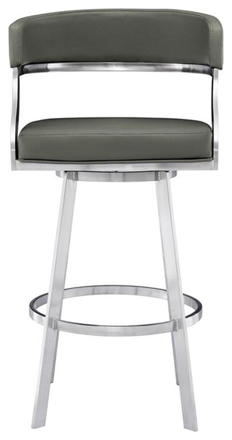 Armen Living Dione 26" Metal & Faux Leather Swivel Counter Stool in Gray/Chrome