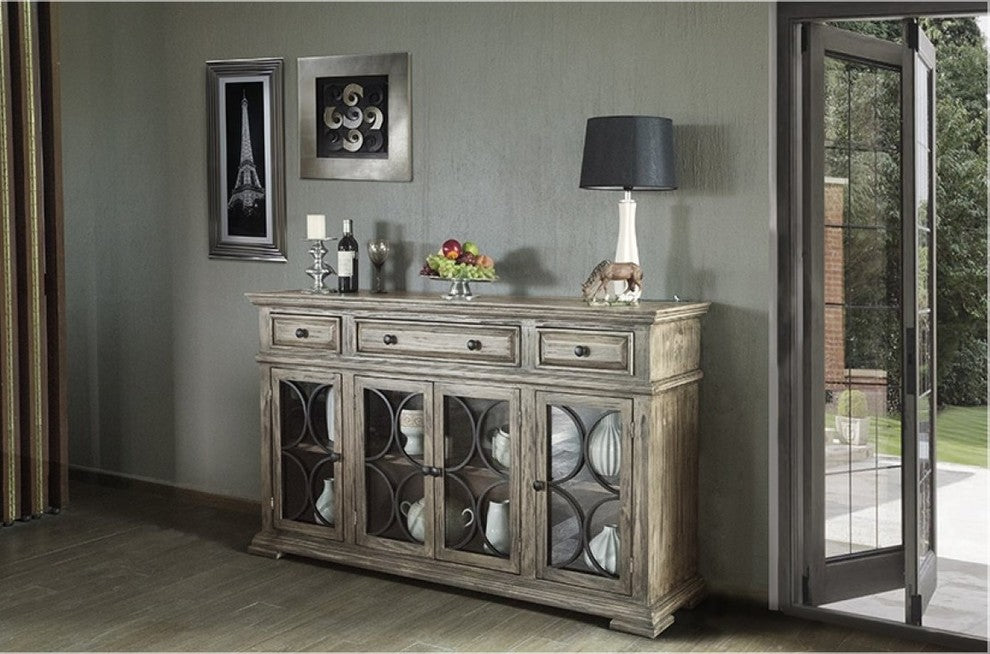 Keystone Rustic Solid Wood Sideboard/Media Console With 4-Doors 3-Drawers