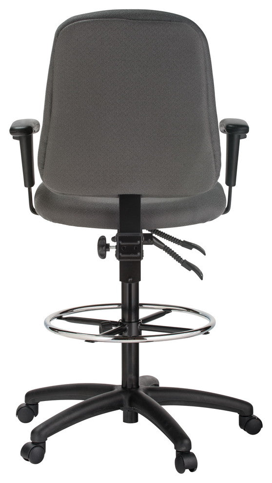 Contoured Dual Function Drafting Stool With Arms - Gray Fabric
