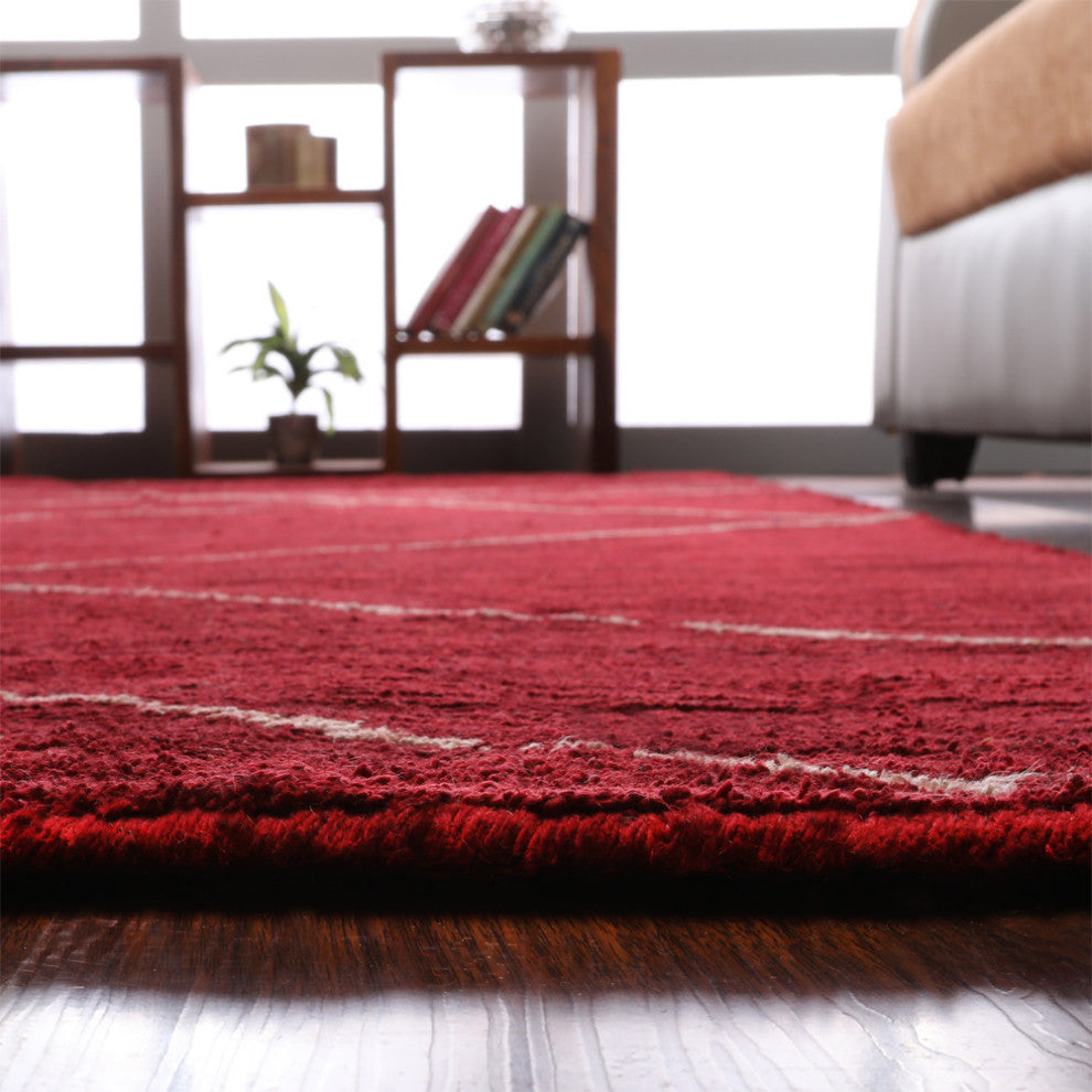 HAND KNOTTED LOOM SILK ECO-FRIENDLY AREA RUGS -9'x12', Rectangle, Red, Geometric