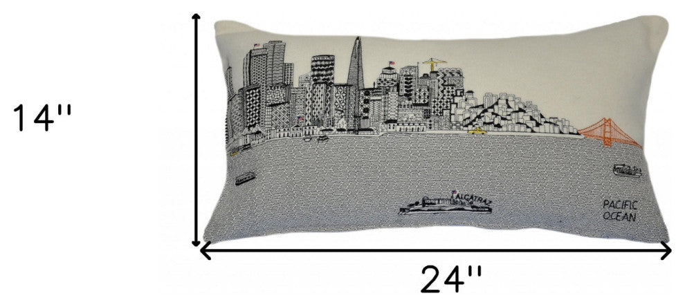 25" White San Francisco Daylight Skyline Lumbar Decorative Pillow