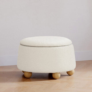 Tuffet Storage Ottoman, Performance Ivory Boucle With Honey Ball Feet