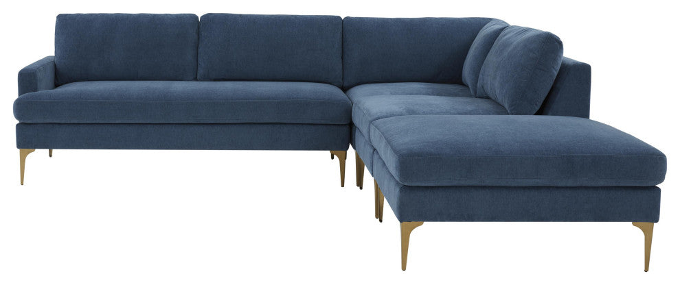 Serena Blue Velvet Large Right Arm Facing Chaise Sectional