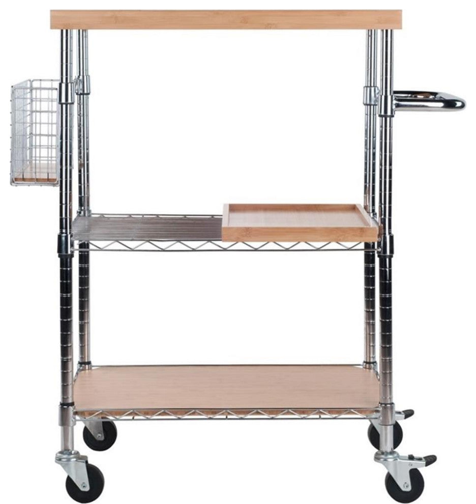 Madera Utility Kitchen Cart, Bamboo and Chrome