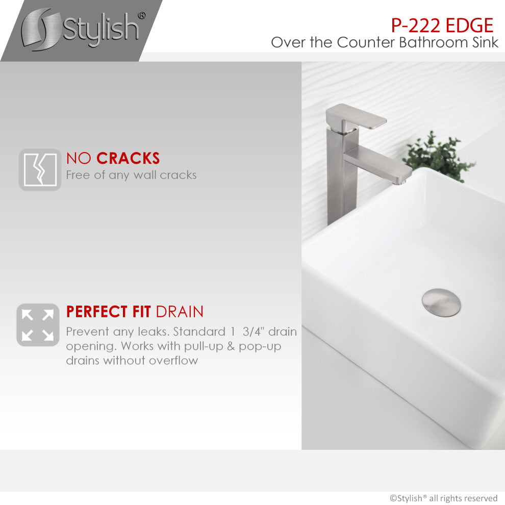 STYLISH 15" White Square Ceramic Vessel Bathroom Sink
