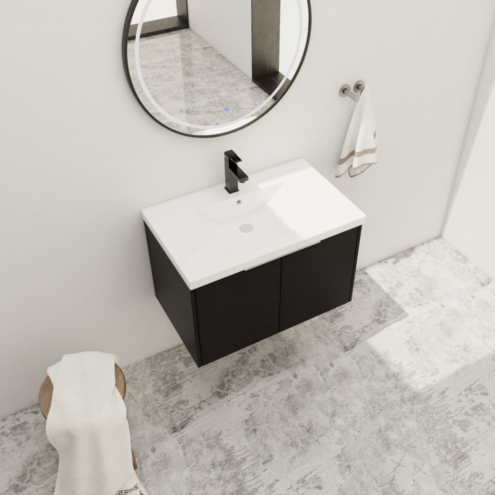 BNK Bathroom Vanity with Resin Sink, Modern Design with Soft Close Doors, Black Chestnut, 30"