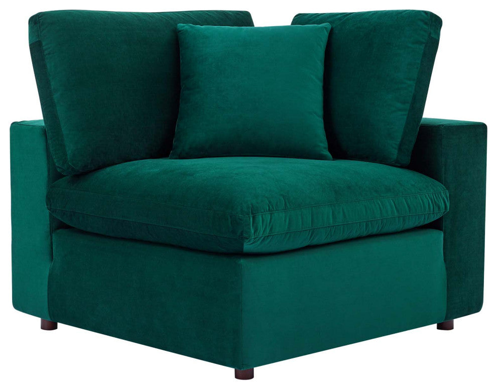 Commix Down Filled Overstuffed Performance Velvet Corner Chair Green