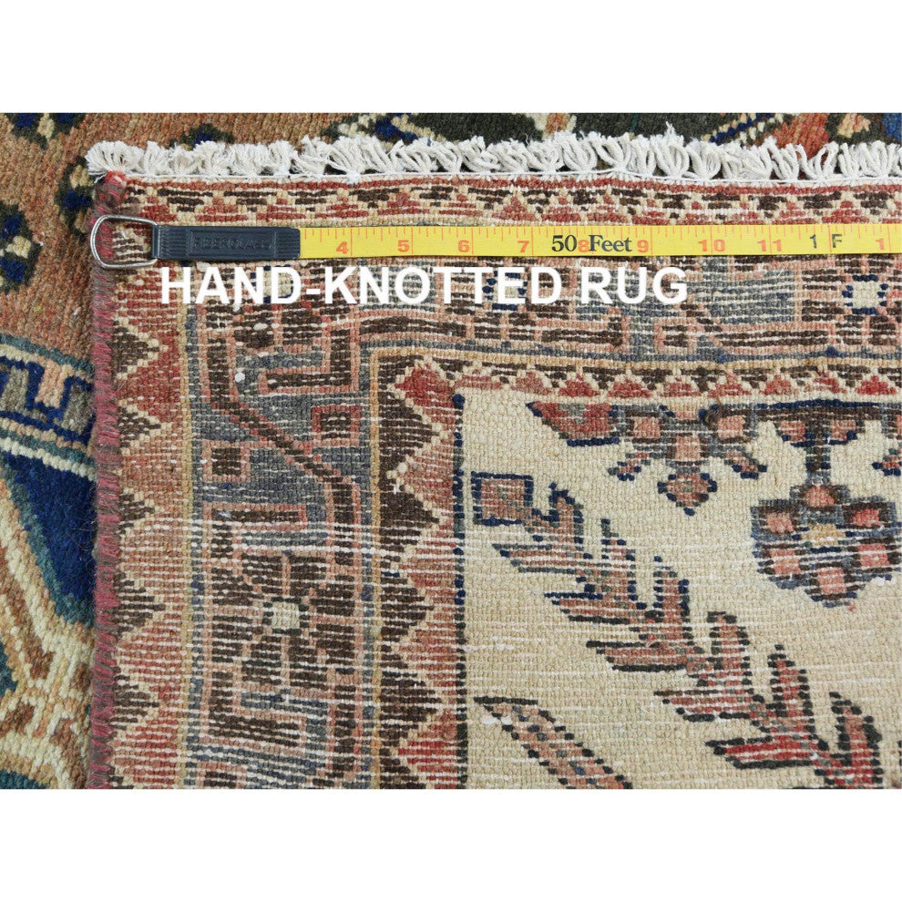 Mocha Brown Vintage Persian Heriz Hand Knotted Pure Wool Runner Rug, 4'0"x10'0"