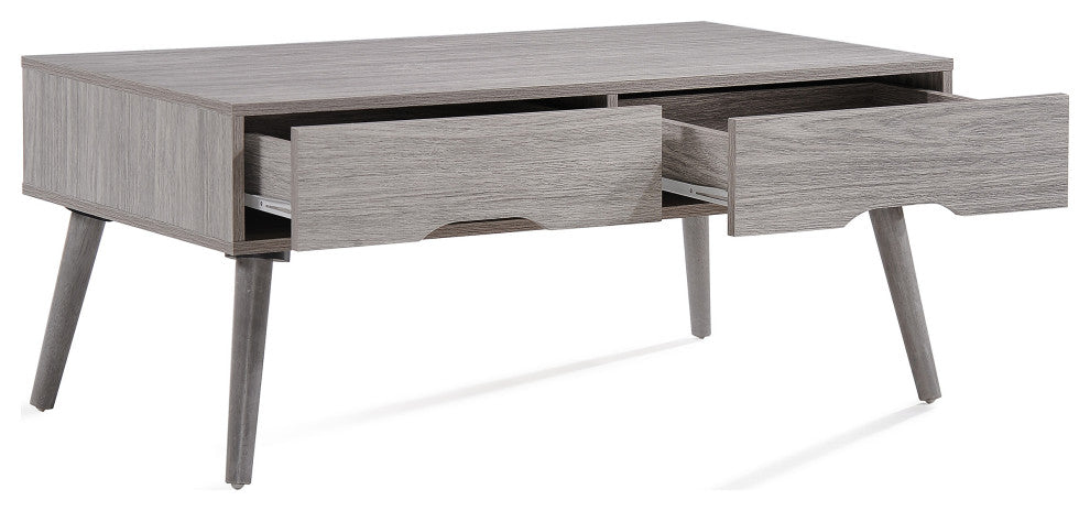 GDF Studio Naomi Mid Century Modern Finished Fiberboard Coffee Table, Gray Oak