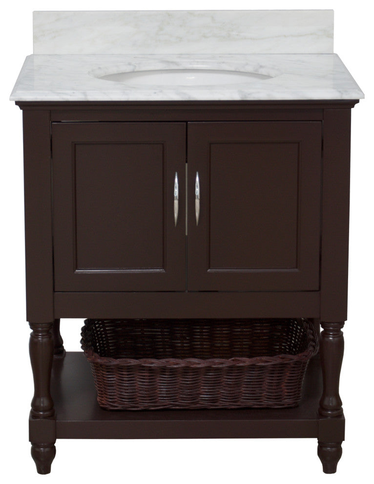 Beverly 30" Bathroom Vanity, Chocolate, Carrara Marble