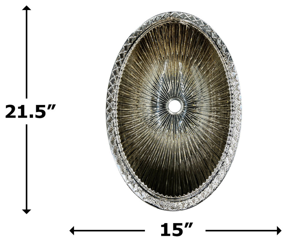 Olive Tempered Glass Oval Vessel Bathroom Sink, Silver