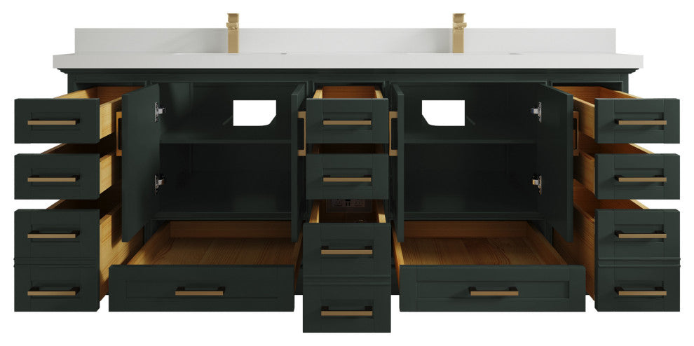 Fenway 84 Double Sink Bath Vanity in Pewter Green 2" Carrara Quartz