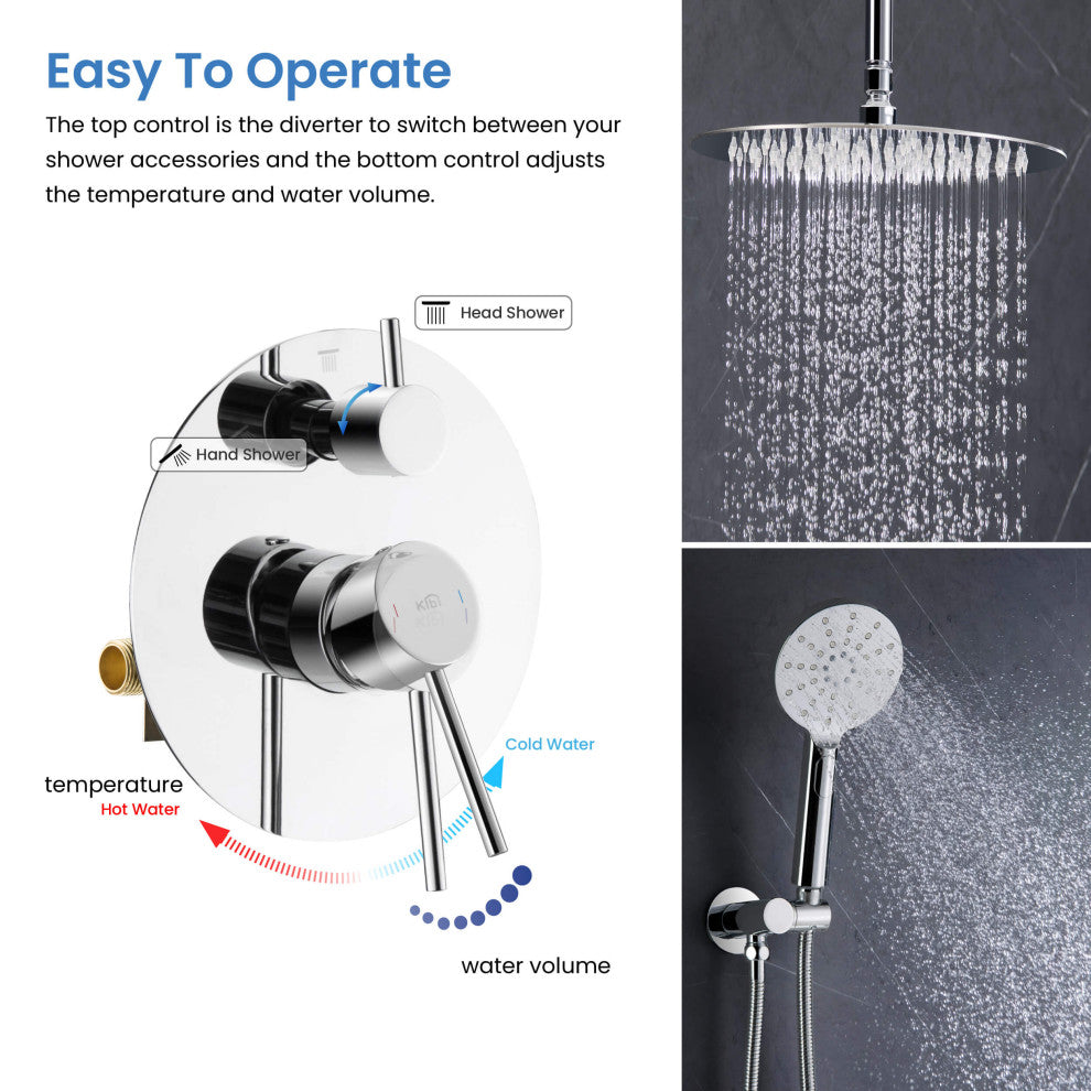 Ceiling Mounted 2-Function Shower System, Rough, Valve, Chrome