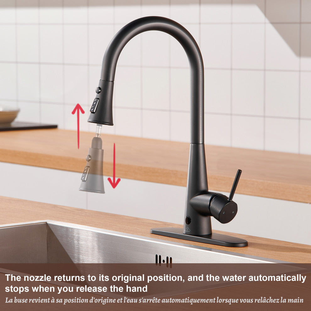 Single Handle Pull Down Sprayer Kitchen Faucet with Touchless Sensor, Matte Black