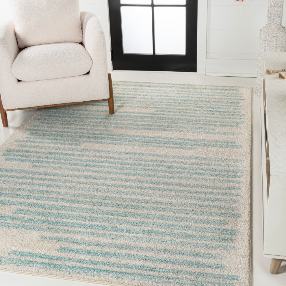 Khalil Modern Berber Stripe Cream/Turquoise 5 ft. x 8 ft. Area Rug