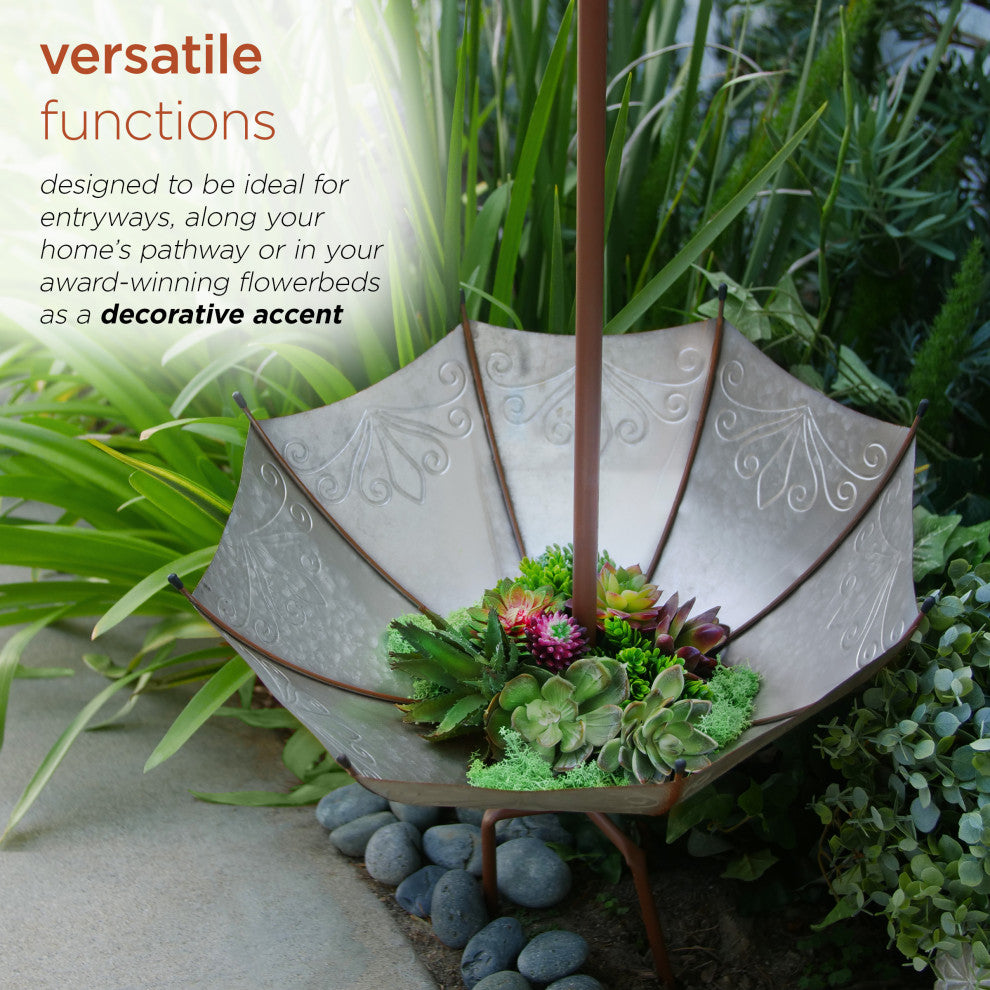 Outdoor Upside Down Umbrella Garden Stake and Planter, 37" Tall