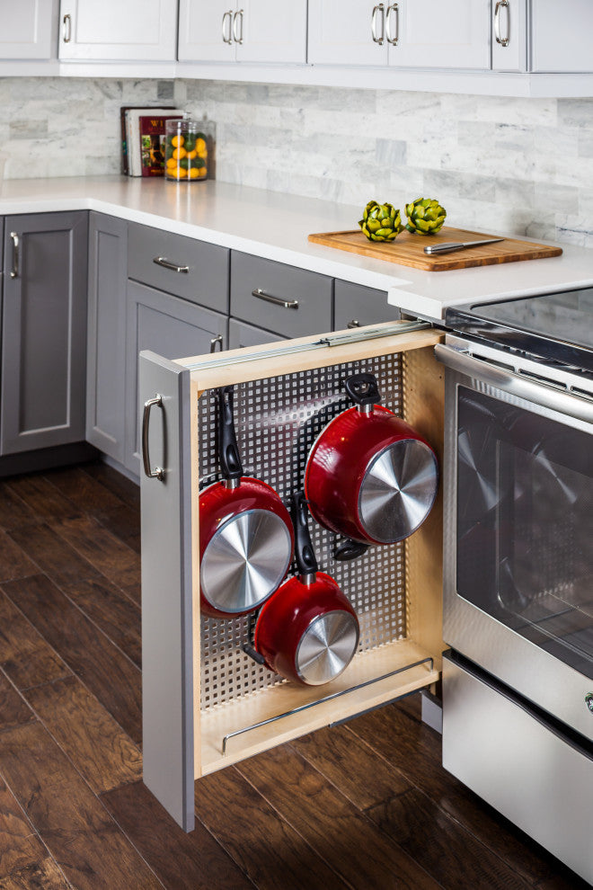 3" Base Cabinet Filler with Stainless Steel Pegboard Organizer