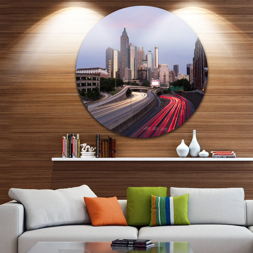 Atlanta Georgia Rush Hour Traffic At Dusk, Round Wall Art, 23"