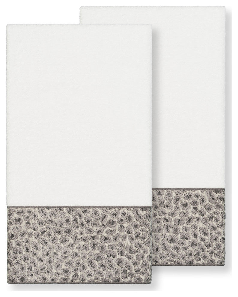 Linum Home Turkish Cotton Spots 2-Piece Embellished Bath Towel Set, White