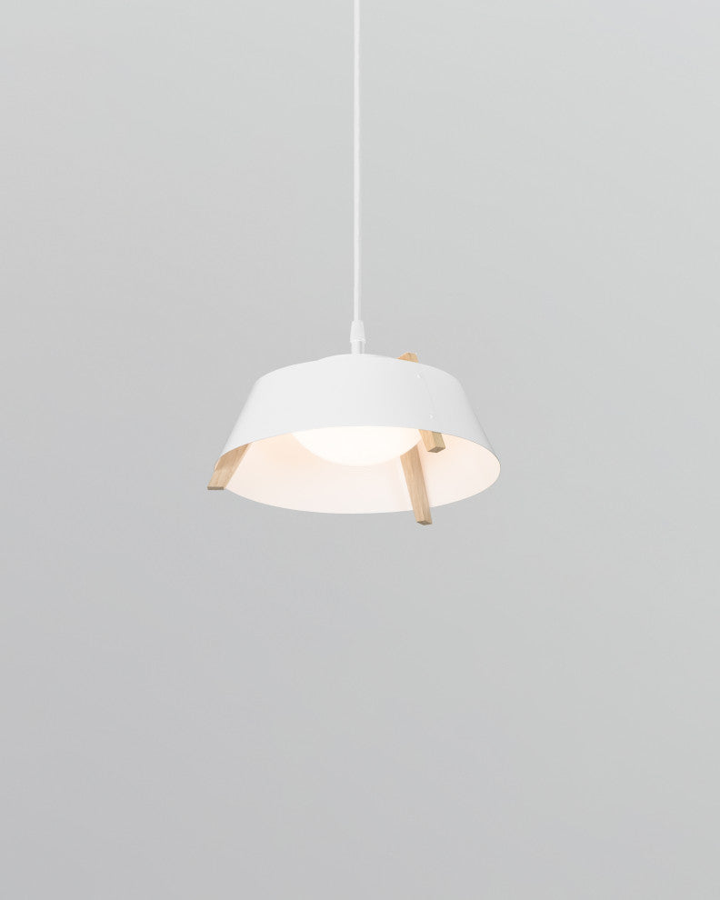 Casia 18" LED Pendant, Gloss White, White Washed Oak, 3500k