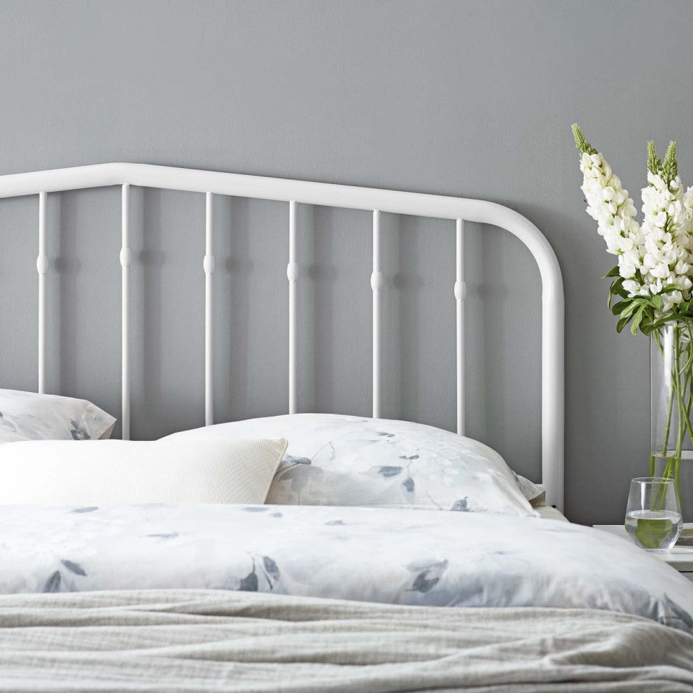 Headboard, King Size, Metal, White, Modern Farmhouse, Bedroom Master Suite