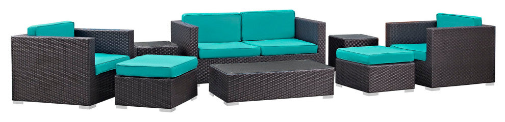 Espresso Turquoise Venice 8 Piece Outdoor Patio Sofa Set
