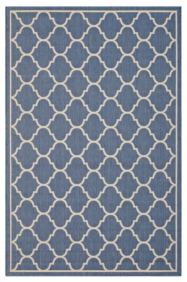 Area Rug Floor Carpet, Indoor Outdoor, Moroccan, Rectangular, 9x12, Blue Beige