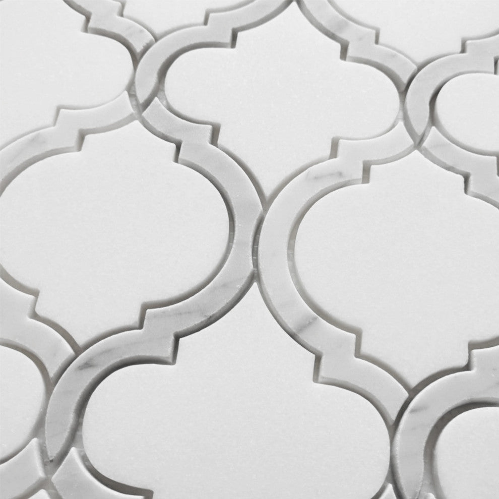 Thassos White Marble Arabesque Baroque Lantern Waterjet Tile Honed, 1 sheet