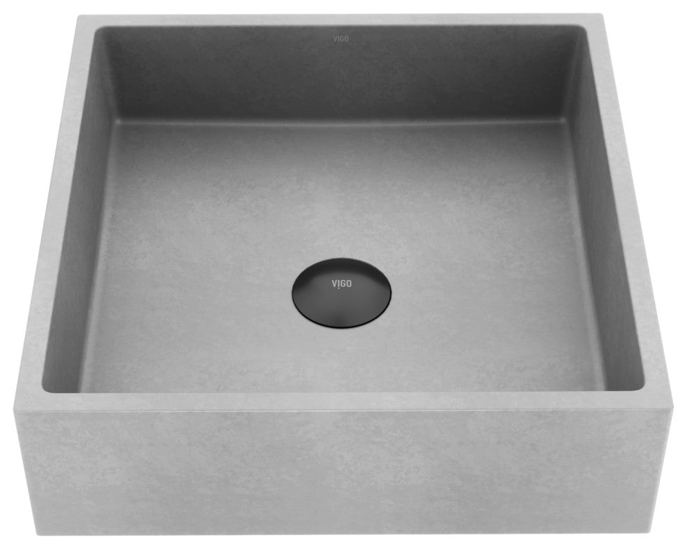 VIGO Alhambra 15"L x 15"W x 5"H Concreto Stone Square Bathroom Vessel Sink
