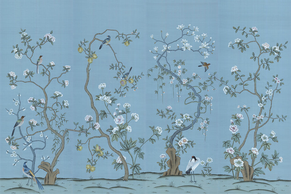 Chinoiserie Wall Mural Jinan, Blue, Full Size