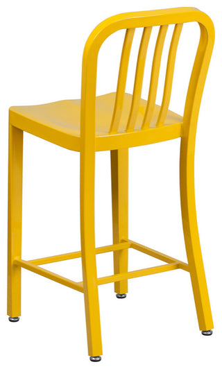 24" High Yellow Metal Indoor-Outdoor Counter Stool With Vertical Slat Back