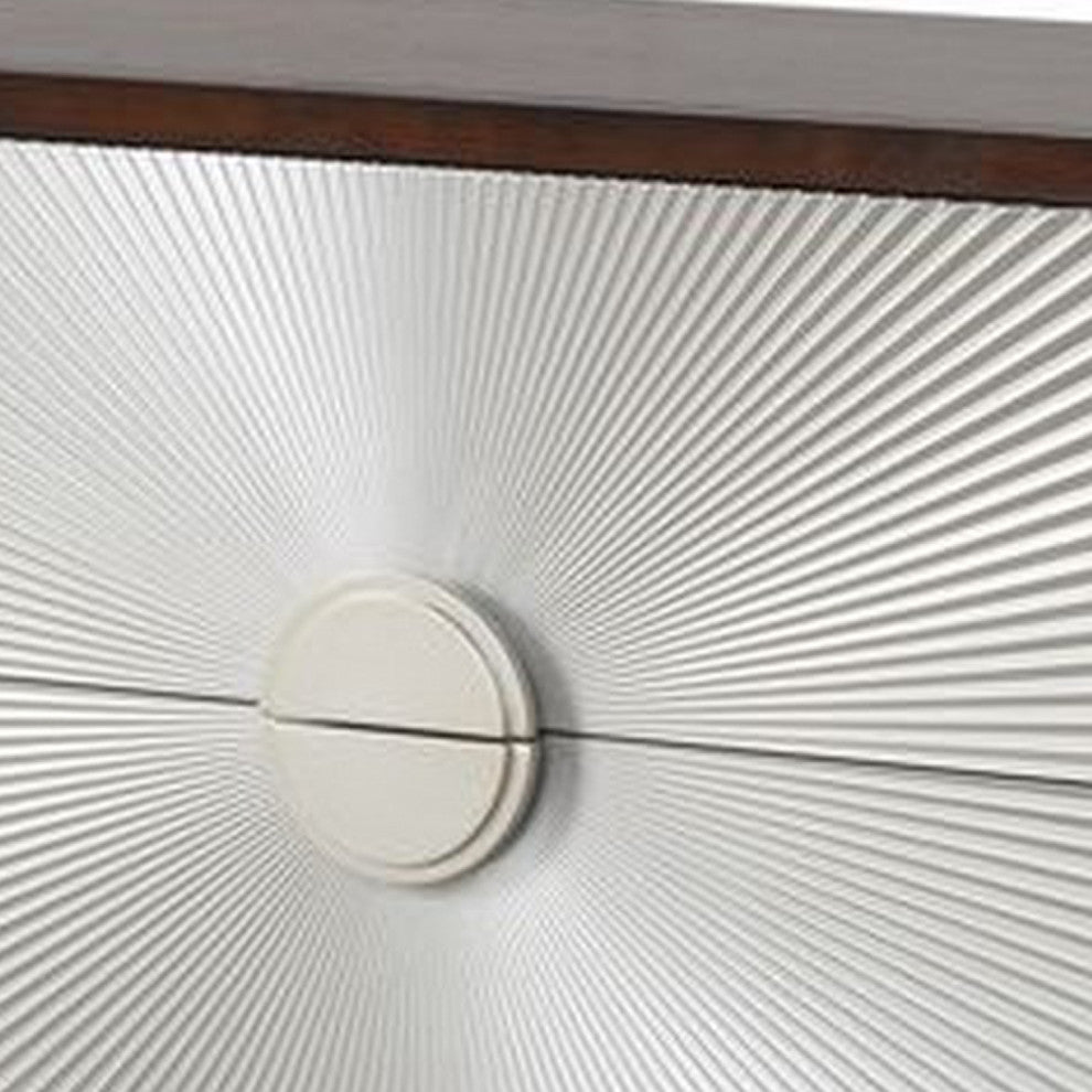 Benzara BM251150 Accent Table With Sunburst Design 2 Drawer Front, Brown/White