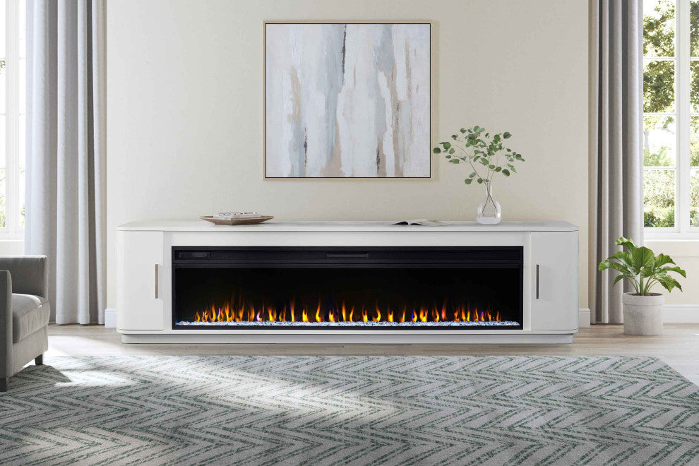 Modern 96" Fireplace Console Entertainment, White