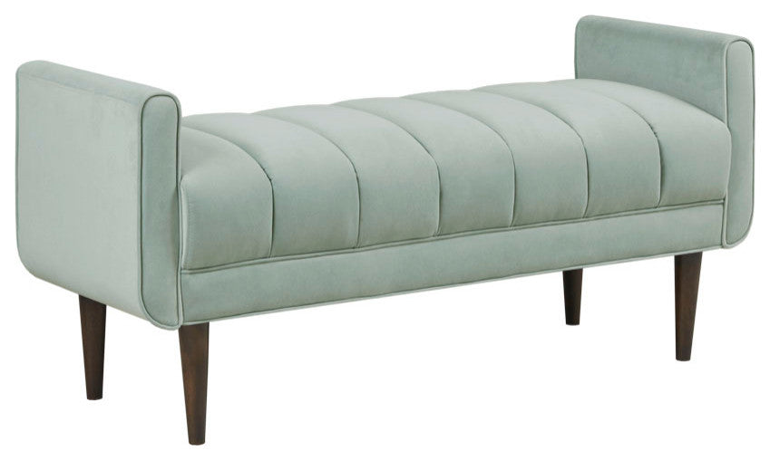 Madison Park Linea Velvet Upholstered Modern Accent Bench, Seafoam Green