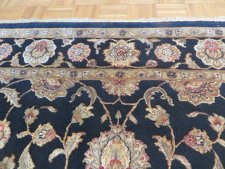 Hand-Knotted Black Tabrez With Silk Oriental Rug, 6x9