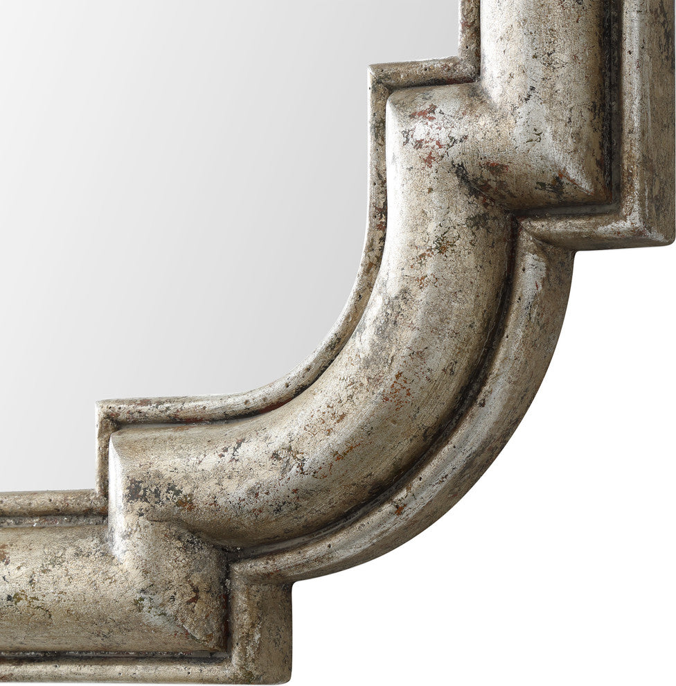 Distressed Silver Art Deco Shaped Wall Mirror, 45" Vanity Wood Gold Classic