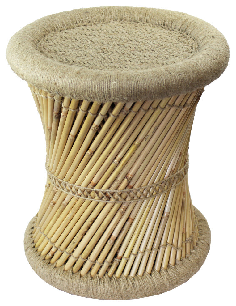 Natural Geo Moray Decorative Handwoven Jute Accent Stool, Beige