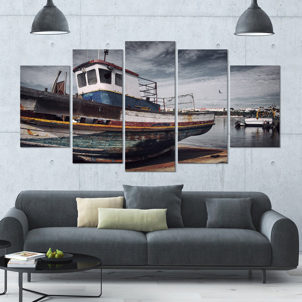 Old Fishing Boat, Boat Canvas Art Print, 60"x32", 5 Panels