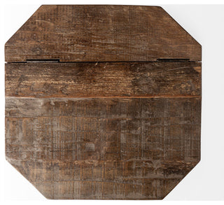 Esagono Octagonal Gold Metal-Clad Reclaimed Wood End/Side Table With Storage