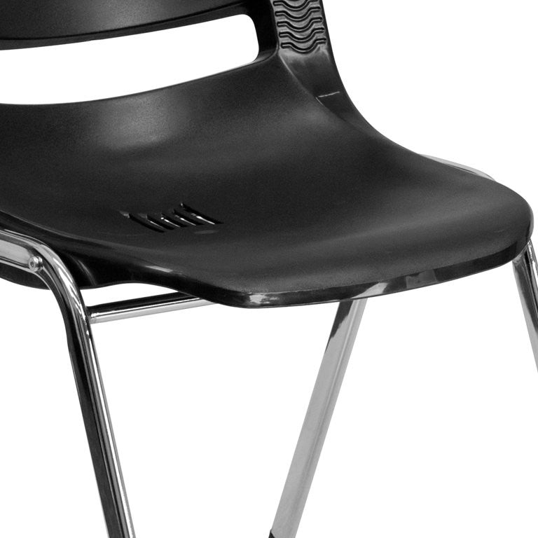 Set of 5 Multipurpose Stack Chairs, Chrome Frame With Vented Plastic Back, Black