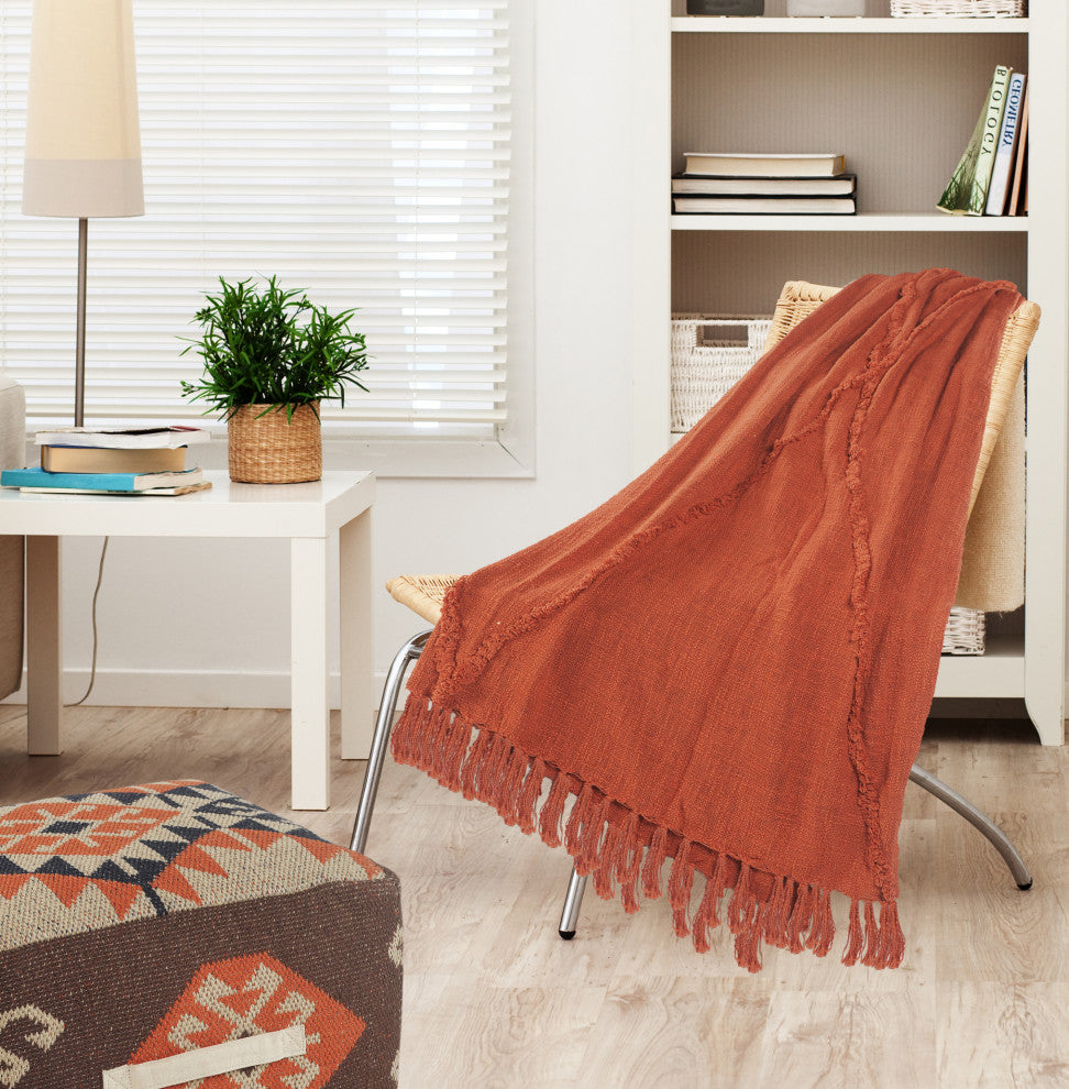 Bohemian Basics Decorative Diamond Tufted Cotton Throw Blanket, Clay