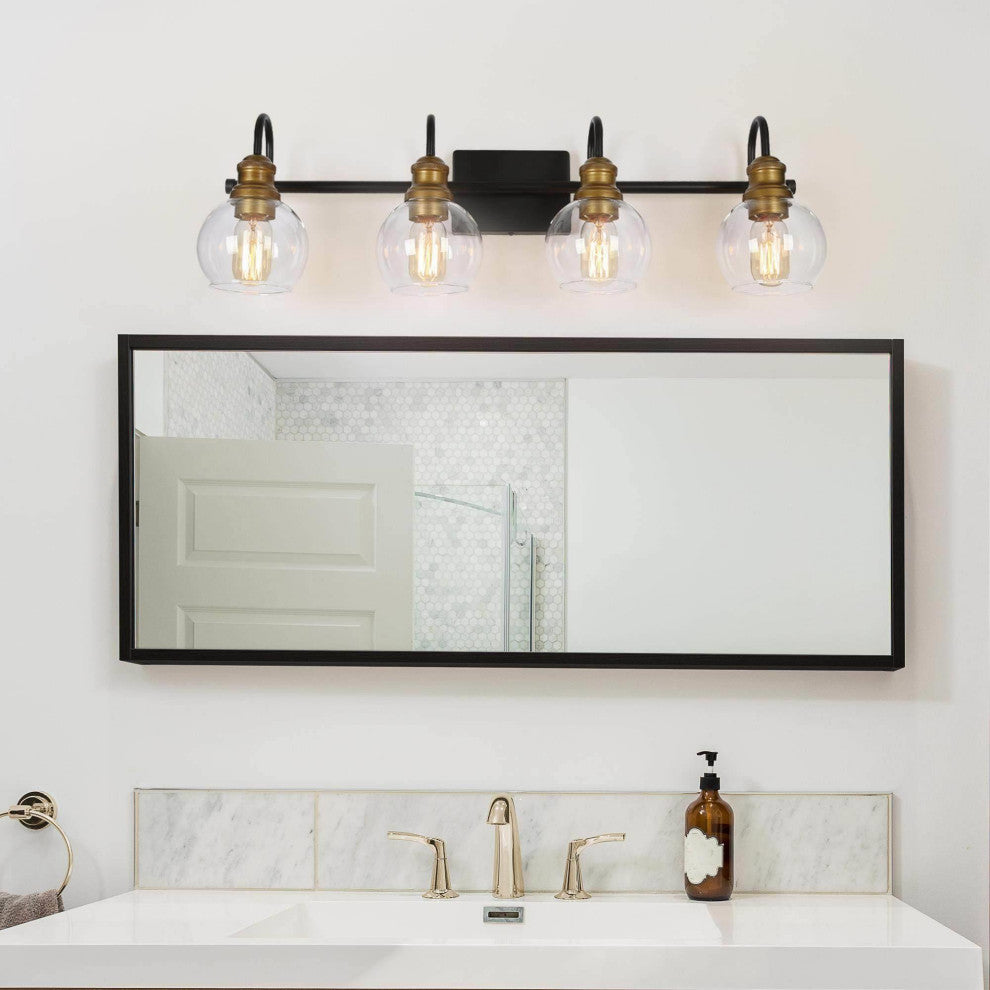LNC 4-Light Black & Brass Modern Glass Bathroom Vanity Lighting