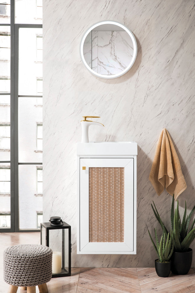Chianti 16" Vanity, Glossy White, White Glossy Resin Countertop