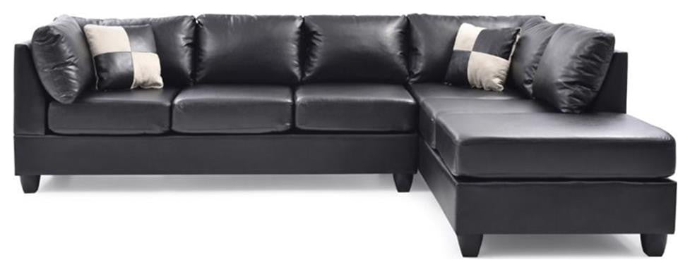Maklaine Contemporary Faux Leather Living Room Sectional in Black