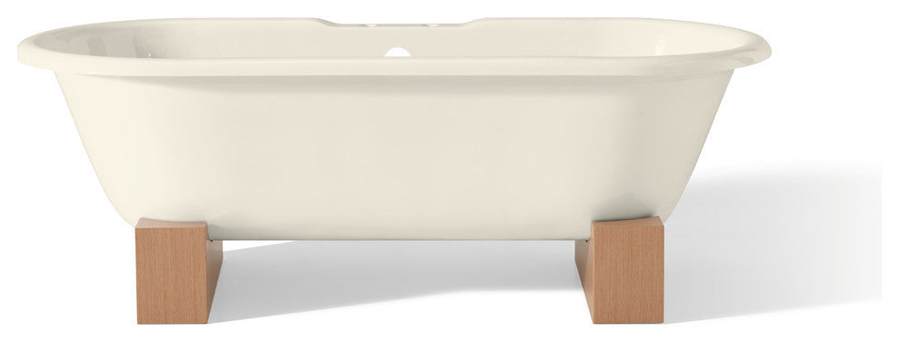 Cheviot Products Regal Cast Iron Bathtub With Wooden Base and Faucet Holes